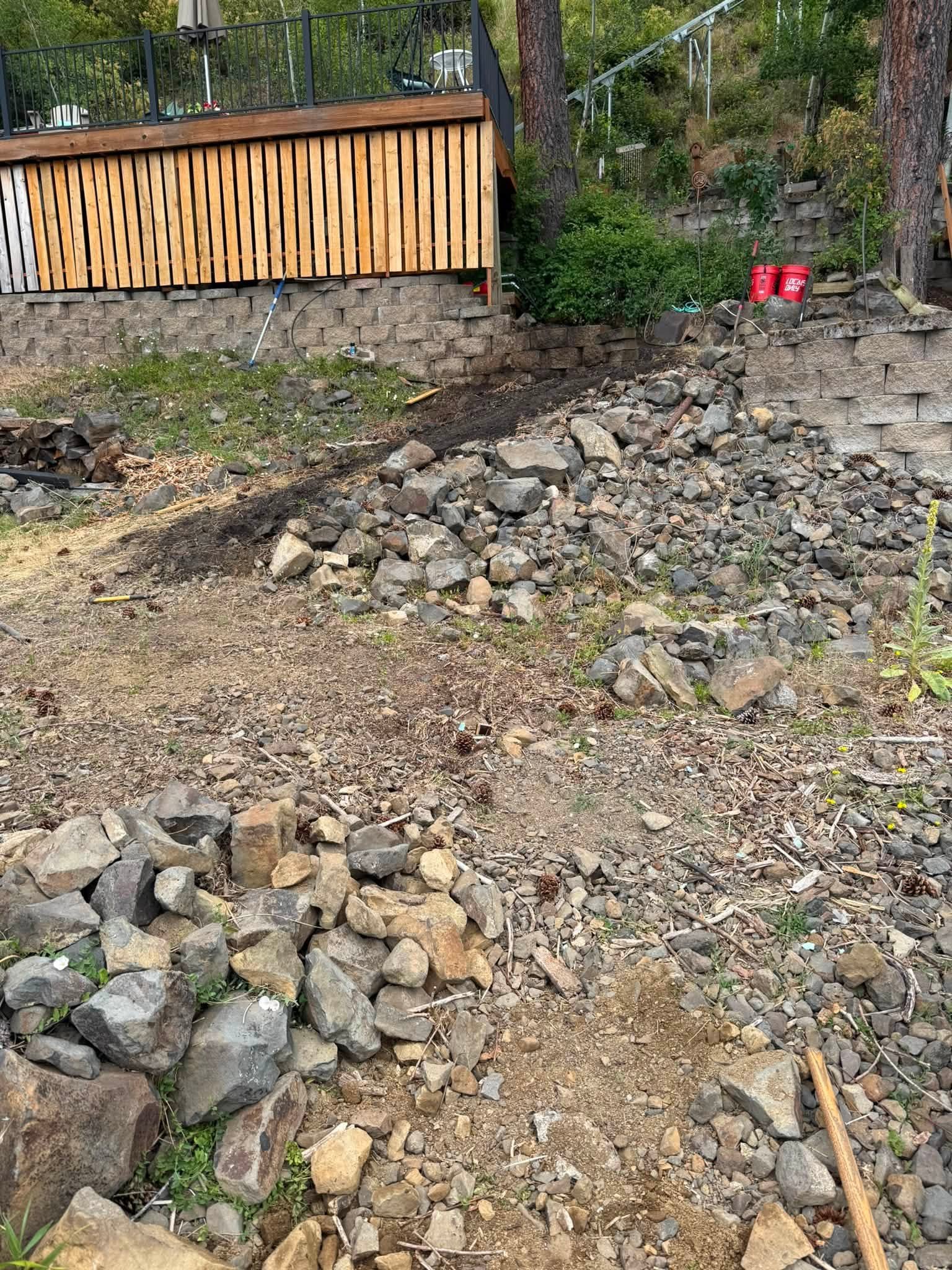 Completed exterior drainage and landscaping work